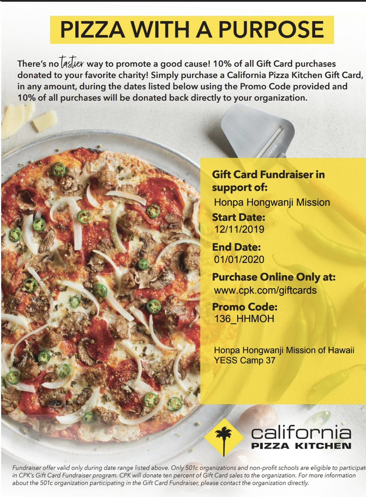 CPK Gift Card Fundraiser For Young Enthusiastic Shinshu Seekers YESS Camp