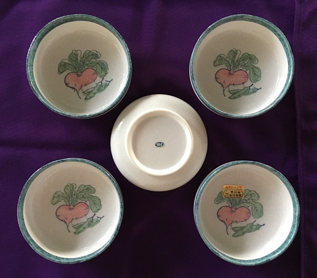 vintage stoneware plates/hollow plates/glazed terracotta/lot of 4/France 60s